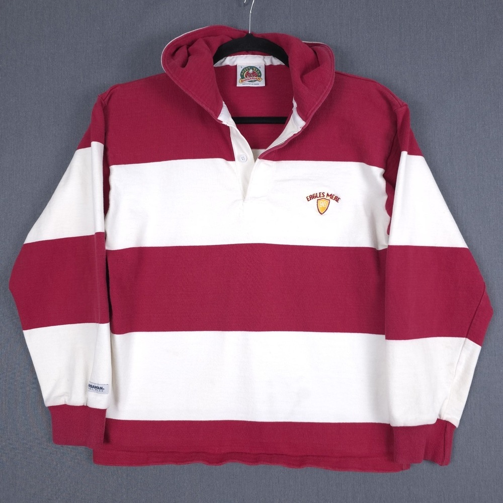 Barbarian Rugby Wear Hooded Shirt Mens Large Red Stripe Long Sleeve Eagles Mere